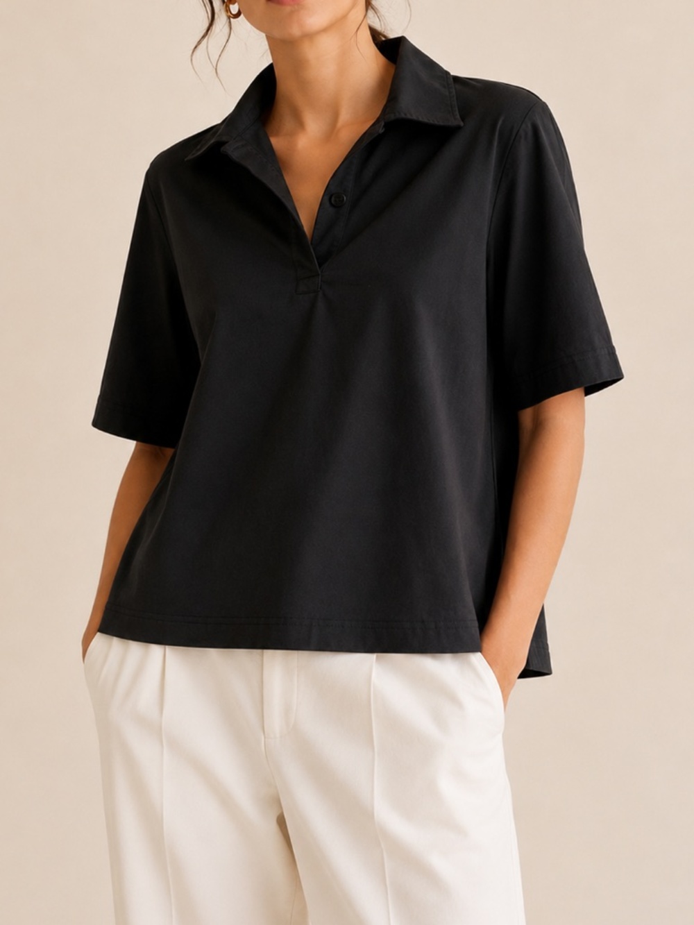 COS Black Oversized Collar Popover Boxy Blouse Top Size Medium